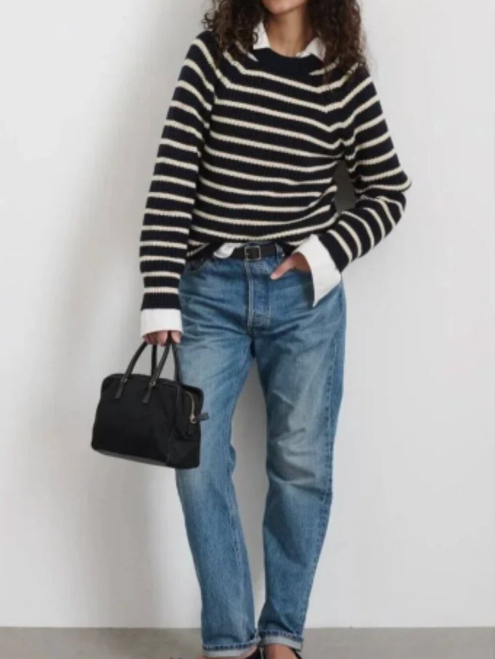 Alex Mill - Amalie Pullover Sweater In Stripe - Ivory/Navy / XL
